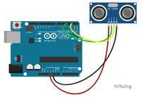Én HC-SR04 sensor på Arduino Uno Én HC-SR04 sensor på Arduino Uno